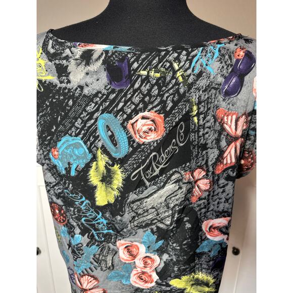 Fox Riders Women's Floral Short Sleeve Blouse Top Size XL Moto Streetwear Racing - Picture 8 of 11